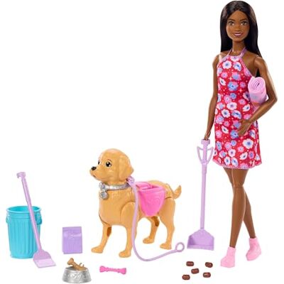 Barbie Coffret Chiot Promenade et Besoins avec chien qui se promène et fait ses besoins, une poupée “Broklyn”, une pelle et des accessoires pour animaux, JJB47 - Publicité Barbie Coffret Chiot Promenade et Besoins avec chien qui se promène et fait ses besoins, une poupée “Broklyn”, une pelle et des accessoires pour animaux, JJB47 - Publicité