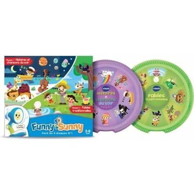 VTech Funny Sunny, Pack Recharge N°1, 2 Disques, Histoires et Chansons du Soir, Fables Traditionnelles, Cadeau Enfant de 3 Ans à 8 Ans Contenu en Français - Publicité VTech Funny Sunny, Pack Recharge N°1, 2 Disques, Histoires et Chansons du Soir, Fables Traditionnelles, Cadeau Enfant de 3 Ans à 8 Ans Contenu en Français - Publicité