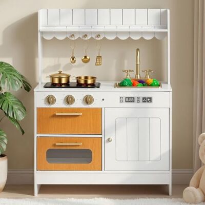 VEVOR Cuisine en Bois Enfant, Cuisine de Jeu pour Enfants avec Lumières et Sons, Aliments et Ustensiles, Évier, Four et Plaque de Cuisson, Jouet d'Imitation pour Filles Garçons de 3-8 Ans, Blanc Cassé - Publicité VEVOR Cuisine en Bois Enfant, Cuisine de Jeu pour Enfants avec Lumières et Sons, Aliments et Ustensiles, Évier, Four et Plaque de Cuisson, Jouet d'Imitation pour Filles Garçons de 3-8 Ans, Blanc Cassé - Publicité