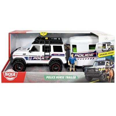 Dickie Toys Police Horse Trailer Voiture de police avec remorque de cheval, figurine, cheval, ensemble de jouets pour enfants à partir de 3 ans avec lumière, son et piles - Publicité Dickie Toys Police Horse Trailer Voiture de police avec remorque de cheval, figurine, cheval, ensemble de jouets pour enfants à partir de 3 ans avec lumière, son et piles - Publicité