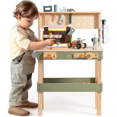 ROBOTIME Banc à outils en bois pour enfants – Ensemble d'établi multifonction avec ceinture à outils, marteau, clé, tournevis, engrenages et papier à dessin – Jouet d'apprentissage créatif et jeu de - Publicité ROBOTIME Banc à outils en bois pour enfants – Ensemble d'établi multifonction avec ceinture à outils, marteau, clé, tournevis, engrenages et papier à dessin – Jouet d'apprentissage créatif et jeu de - Publicité