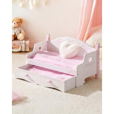 ROBOTIME Lit double en bois pour poupées avec fonction extensible, lit superposé avec 2 ensembles de linge de lit, coussin moelleux, meuble de poupée comme cadeau pour moins de 18", série Ballet Fairy - Publicité ROBOTIME Lit double en bois pour poupées avec fonction extensible, lit superposé avec 2 ensembles de linge de lit, coussin moelleux, meuble de poupée comme cadeau pour moins de 18", série Ballet Fairy - Publicité