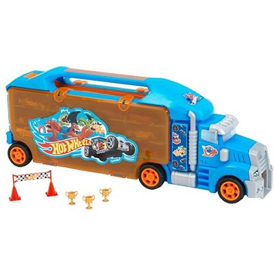 Theo Klein 2474 Hot Wheels Camion-mallette de transport I Mallette d'une grande stabilité pour 24 petites voitures et 2 camions I Jouet pour enfants à partir de 3 ans - Publicité Theo Klein 2474 Hot Wheels Camion-mallette de transport I Mallette d'une grande stabilité pour 24 petites voitures et 2 camions I Jouet pour enfants à partir de 3 ans - Publicité
