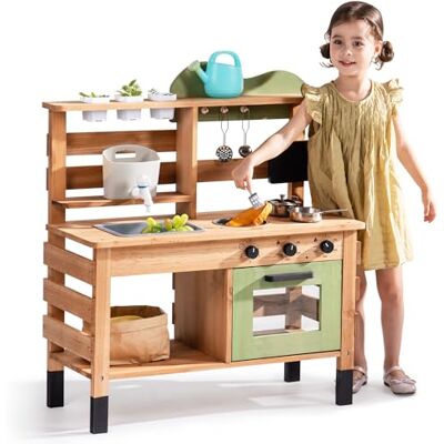 ROBOTIME Grande cuisine en bois pour enfants, cuisine de jeu Deluxe avec robinet, évier, tableau noir, barbecue et espace de rangement, jouet de cuisine de jardin à partir de 3 ans - Publicité ROBOTIME Grande cuisine en bois pour enfants, cuisine de jeu Deluxe avec robinet, évier, tableau noir, barbecue et espace de rangement, jouet de cuisine de jardin à partir de 3 ans - Publicité