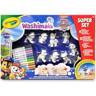 CRAYOLA Washimals Pat' Patrouille, Super Coffret d’Activités, dès 3 Ans 12 feutres, Kit activités riche contenant 8 chiots, UNE NOUVELLE AVENTURE CRÉATIVE AVEC L'ÉQUIPE WASHIMALS, dès 3 ans - Publicité CRAYOLA Washimals Pat' Patrouille, Super Coffret d’Activités, dès 3 Ans 12 feutres, Kit activités riche contenant 8 chiots, UNE NOUVELLE AVENTURE CRÉATIVE AVEC L'ÉQUIPE WASHIMALS, dès 3 ans - Publicité