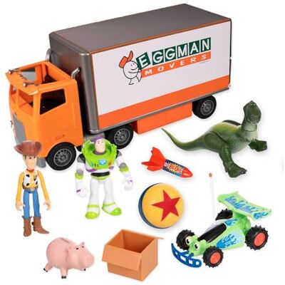 Disney Toy Story – Ensemble de jeu officiel de camion de déménagement Eggman avec remorque, Andy's Room, Woody, Buzz l'éclair, Rex, RC et Hamm Plus Accessoires - Publicité Disney Toy Story – Ensemble de jeu officiel de camion de déménagement Eggman avec remorque, Andy's Room, Woody, Buzz l'éclair, Rex, RC et Hamm Plus Accessoires - Publicité