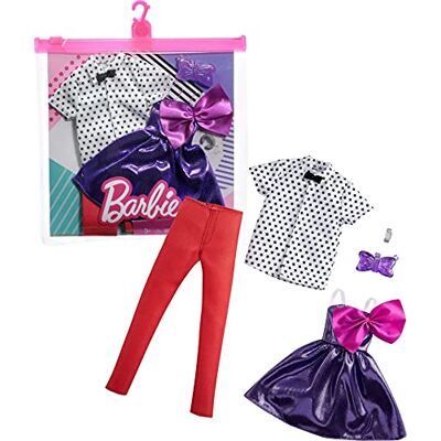 Barbie Mattel and Ken Fashion 2-Pack, Purple Dress with Bow and White Polka Dot Shirt with Bow Tie and Red Pants - Publicité Barbie Mattel and Ken Fashion 2-Pack, Purple Dress with Bow and White Polka Dot Shirt with Bow Tie and Red Pants - Publicité