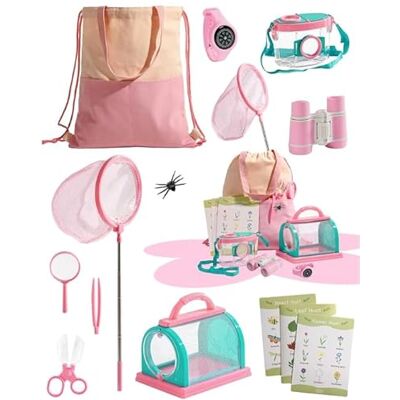 ROBOTIME Kit attrape-insectes et kit d'exploration pour enfants, kit de chasse aux insectes avec loupe, observateur d'insectes, sac de transport et accessoires, cadeau pour filles de 3 à 12 ans (rose - Publicité ROBOTIME Kit attrape-insectes et kit d'exploration pour enfants, kit de chasse aux insectes avec loupe, observateur d'insectes, sac de transport et accessoires, cadeau pour filles de 3 à 12 ans (rose - Publicité