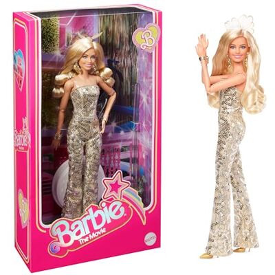 Barbie Le Film Poupée Mannequin Articulée en Combinaison Bustier Disco Dorée, avec Boucles Brillantes, Talons Dorés, À Collectionner, Jouet Enfant, HPJ99 - Publicité Barbie Le Film Poupée Mannequin Articulée en Combinaison Bustier Disco Dorée, avec Boucles Brillantes, Talons Dorés, À Collectionner, Jouet Enfant, HPJ99 - Publicité