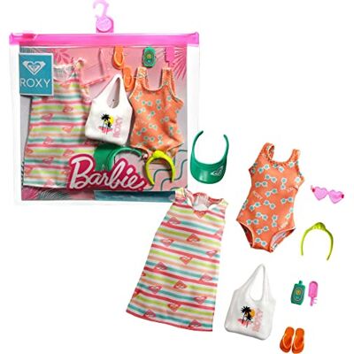 Barbie Fashionistas Kit vêtements Roxy, Tenue pour poupée composée d'un Maillot de Bain, Une Robe de Plage et 7 Accessoires, Jouet pour Enfant, GRD57 - Publicité Barbie Fashionistas Kit vêtements Roxy, Tenue pour poupée composée d'un Maillot de Bain, Une Robe de Plage et 7 Accessoires, Jouet pour Enfant, GRD57 - Publicité