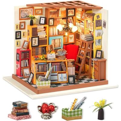 ROBOTIME Poupées en Bois modèle Kits rénovation de Meubles Kit de Construction Woodcraft Green House Bricolage Jouets éducatifs, Mini Maison Miniature Diorama à la Main (Library) - Publicité ROBOTIME Poupées en Bois modèle Kits rénovation de Meubles Kit de Construction Woodcraft Green House Bricolage Jouets éducatifs, Mini Maison Miniature Diorama à la Main (Library) - Publicité