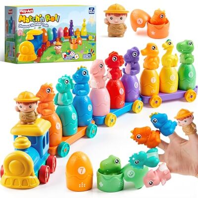 Play-Act Jouet interactif Montessori 1-3 ans, comptage, association, classement. Train éducatif avec 9 dinosaures. Idéal pour Pâques ou anniversaire, garçons et filles. Publicité Play-Act Jouet interactif Montessori 1-3 ans, comptage, association, classement. Train éducatif avec 9 dinosaures. Idéal pour Pâques ou anniversaire, garçons et filles. Publicité