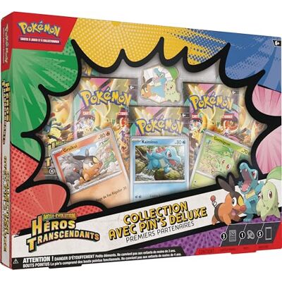 Pokémon : Collection avec pin’s Deluxe Premiers Partenaires Méga-Évolution – Héros Transcendants (3 Cartes Promo Brillantes, 1 pin’s Deluxe et 5 boosters) - Publicité Pokémon : Collection avec pin’s Deluxe Premiers Partenaires Méga-Évolution – Héros Transcendants (3 Cartes Promo Brillantes, 1 pin’s Deluxe et 5 boosters) - Publicité