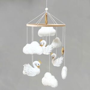 Martin Kench Carillon mobile en forme de cygne blanc couronné, nuages, étoiles, lit de bébé en bois avec boules en feutre, cloche de lit, pendentif jouet, cadeau pour - Publicité Martin Kench Carillon mobile en forme de cygne blanc couronné, nuages, étoiles, lit de bébé en bois avec boules en feutre, cloche de lit, pendentif jouet, cadeau pour - Publicité