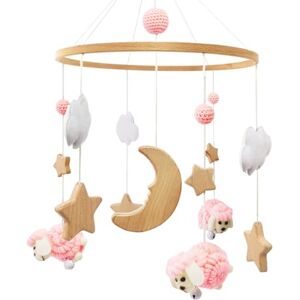 SWECOMZE Mobile en bois de mouton pour bébé Carillon éolien Nuages de lune et d'étoile Jouet pour lit Cadeau pour fille ou garçon (rose) - Publicité SWECOMZE Mobile en bois de mouton pour bébé Carillon éolien Nuages de lune et d'étoile Jouet pour lit Cadeau pour fille ou garçon (rose) - Publicité