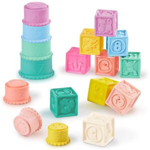 B. toys Squishies à empiler Jouet sensoriel pour bébé Blocs Doux pour bébés Coupes à égoutter empilables Chiffres, Formes et Animaux 6 Mois et + - Publicité B. toys Squishies à empiler Jouet sensoriel pour bébé Blocs Doux pour bébés Coupes à égoutter empilables Chiffres, Formes et Animaux 6 Mois et + - Publicité