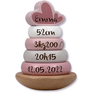 Mainely Personnalisable Tour d’empilage en Bois (Rose) – motricité Fine & Coordination – pour Enfants dès 12 Mois – personnalisée avec prénom & données de Naissance – Label Label - Publicité Mainely Personnalisable Tour d’empilage en Bois (Rose) – motricité Fine & Coordination – pour Enfants dès 12 Mois – personnalisée avec prénom & données de Naissance – Label Label - Publicité
