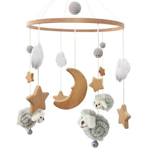SWECOMZE Mobile en bois pour bébé Mouton Carillon éolien Nuages de lune et d'étoile Jouet pour bébé Cadeau pour fille ou garçon Gris - Publicité SWECOMZE Mobile en bois pour bébé Mouton Carillon éolien Nuages de lune et d'étoile Jouet pour bébé Cadeau pour fille ou garçon Gris - Publicité
