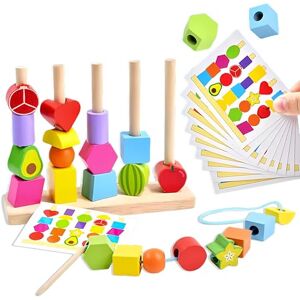 Echehi Jouets D'enfilage Montessori 2 en 1 pour Enfant, Perles à Enfiler, Jeu D'association de Formes, Blocs en Bois à Empiler, Développement de la Motricité Fine - Publicité Echehi Jouets D'enfilage Montessori 2 en 1 pour Enfant, Perles à Enfiler, Jeu D'association de Formes, Blocs en Bois à Empiler, Développement de la Motricité Fine - Publicité