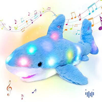 Hopearl Requin Musical Peluche Lumineuse LED Qui Chante Volume Réglable, Veilleuse Animée Apaisante Cadeau Anniversaire Fête pour Enfants Filles, Bleu, 28cm - Publicité Hopearl Requin Musical Peluche Lumineuse LED Qui Chante Volume Réglable, Veilleuse Animée Apaisante Cadeau Anniversaire Fête pour Enfants Filles, Bleu, 28cm - Publicité