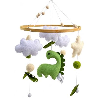 yolzhxe Mobile Bébé Bois Dinosaure, 3D Carillon Eolien pour Lit de Bébé avec Boules en Feutre, Mobile Lit Bebe avec Étoiles, Nuages et Feuilles, pour Berceaux Garçons et Filles (vert) - Publicité yolzhxe Mobile Bébé Bois Dinosaure, 3D Carillon Eolien pour Lit de Bébé avec Boules en Feutre, Mobile Lit Bebe avec Étoiles, Nuages et Feuilles, pour Berceaux Garçons et Filles (vert) - Publicité