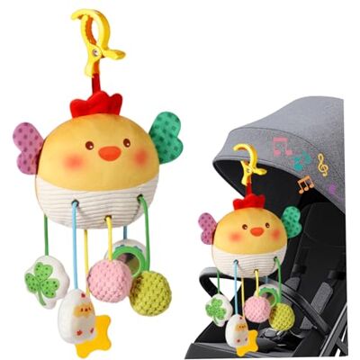 Pineeseatile Jouets de siège de Voiture en Peluche pour bébé, Jouets Suspendus en Spirale pour Poussette, Berceau, Barre Berceau avec boîte à Musique, Forme Poulet - Publicité Pineeseatile Jouets de siège de Voiture en Peluche pour bébé, Jouets Suspendus en Spirale pour Poussette, Berceau, Barre Berceau avec boîte à Musique, Forme Poulet - Publicité