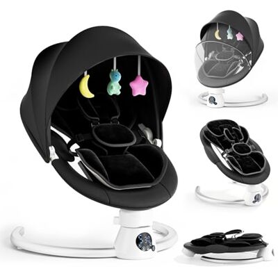 Mechprip Transat Bébé Électrique avec Dossier Réglable sur 2 Niveaux – Application et Télécommande Balançoire Électrique pour Bébé, 12 Sons et Prise en Charge Bluetooth, 2 Options D'alimentation (Noir) - Publicité Mechprip Transat Bébé Électrique avec Dossier Réglable sur 2 Niveaux – Application et Télécommande Balançoire Électrique pour Bébé, 12 Sons et Prise en Charge Bluetooth, 2 Options D'alimentation (Noir) - Publicité