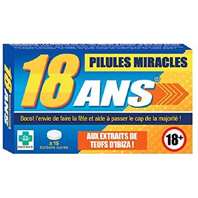 Sud Trading STC Boite de Médicament Bonbon Humoristique ? Pilules Miracles Anniversaire 18 ans - Publicité Sud Trading STC Boite de Médicament Bonbon Humoristique ? Pilules Miracles Anniversaire 18 ans - Publicité