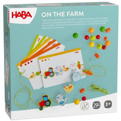 HABA Jeu d'enfilage Amis de la Ferme Dès 3 Ans Avec 16 perles en bois, 5 figurines et 6 cartes modèles colorées - Publicité HABA Jeu d'enfilage Amis de la Ferme Dès 3 Ans Avec 16 perles en bois, 5 figurines et 6 cartes modèles colorées - Publicité