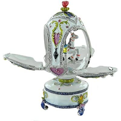 Lutèce Créations Boîte à musique / boîte musicale pour Pâques en forme d'oeuf musical de style Fabergé avec cheval de carrousel animé et mécanisme musical à ressort de 18 notes La lettre à Elise (L. v. Beethoven) - Publicité Lutèce Créations Boîte à musique / boîte musicale pour Pâques en forme d'oeuf musical de style Fabergé avec cheval de carrousel animé et mécanisme musical à ressort de 18 notes La lettre à Elise (L. v. Beethoven) - Publicité