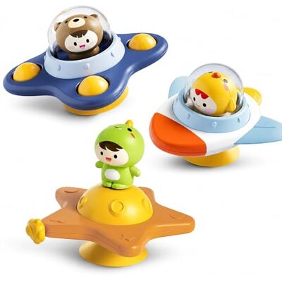 Ameble Lot de 3 toupies à ventouse forte pour bébés, jouet rotatif avec son net, jouet sensoriel pour poussette, chaise haute, activité de voyage - Publicité Ameble Lot de 3 toupies à ventouse forte pour bébés, jouet rotatif avec son net, jouet sensoriel pour poussette, chaise haute, activité de voyage - Publicité