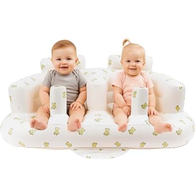 EKEPE Siège gonflable pour bébés jumeaux à partir de 3 mois, chaise de sol double gonflable côte à côte pour s'asseoir avec pompe à air intégrée, chaise gonflable pour nourrissons – Ours jumeaux - Publicité EKEPE Siège gonflable pour bébés jumeaux à partir de 3 mois, chaise de sol double gonflable côte à côte pour s'asseoir avec pompe à air intégrée, chaise gonflable pour nourrissons – Ours jumeaux - Publicité