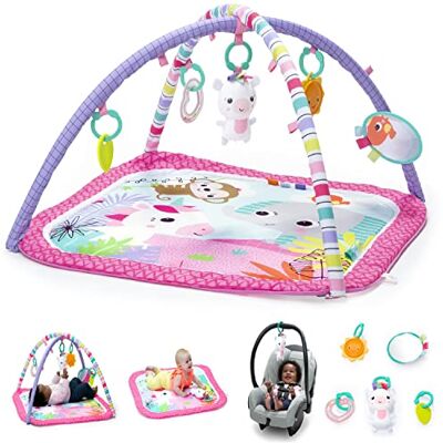 Bright Starts , Tapis d'éveil Unicorn Crew, 5 jouets nomades, 4 mélodies, arc de jeu amovible, développement de la motricité, lavable en machine - Publicité Bright Starts , Tapis d'éveil Unicorn Crew, 5 jouets nomades, 4 mélodies, arc de jeu amovible, développement de la motricité, lavable en machine - Publicité