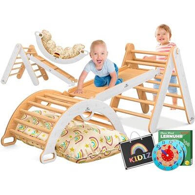 KIDIZ ® Montessori Ensemble de jeu 7 en 1 avec arc, toboggan d'escalade, triangle en bois, avec coussin, tableau et horloge d'apprentissage, parc de jeux d'intérieur pour enfants à partir de 1 an - Publicité KIDIZ ® Montessori Ensemble de jeu 7 en 1 avec arc, toboggan d'escalade, triangle en bois, avec coussin, tableau et horloge d'apprentissage, parc de jeux d'intérieur pour enfants à partir de 1 an - Publicité
