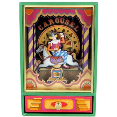 Lutèce Créations Boîte à musique / boîte musicale animée en bois sur le thème du cirque avec clown sur un cheval de carrousel et mécanisme musical à ressort de 18 notes (42-317) Le beau Danube bleu (J. Strauss). Publicité Lutèce Créations Boîte à musique / boîte musicale animée en bois sur le thème du cirque avec clown sur un cheval de carrousel et mécanisme musical à ressort de 18 notes (42-317) Le beau Danube bleu (J. Strauss). Publicité