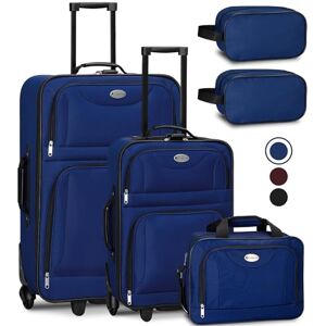 Juskys Trolley Ensemble de valises 5 pièces 60 et 34 litres, 2 Roues, Coque Souple, Tissu Hydrofuge, légères, Bagage à Main valises Bleues - Publicité Juskys Trolley Ensemble de valises 5 pièces 60 et 34 litres, 2 Roues, Coque Souple, Tissu Hydrofuge, légères, Bagage à Main valises Bleues - Publicité