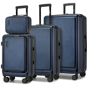 Kono Valise Rigide avec Serrure TSA Compartiment Avant léger en ABS PC Compartiment pour Ordinateur Portable Bagage à Main avec roulettes pour Vacances, Famille, Affaires, Bleu foncé - Publicité Kono Valise Rigide avec Serrure TSA Compartiment Avant léger en ABS PC Compartiment pour Ordinateur Portable Bagage à Main avec roulettes pour Vacances, Famille, Affaires, Bleu foncé - Publicité