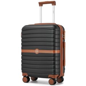 Kono Valise Cabine Rigide Valise de Voyage ABS+PC Petite Valise avec 4 roulettes et Serrure 55x40x20 cm 36L Trolley de Voyage, Noir/Marron - Publicité Kono Valise Cabine Rigide Valise de Voyage ABS+PC Petite Valise avec 4 roulettes et Serrure 55x40x20 cm 36L Trolley de Voyage, Noir/Marron - Publicité