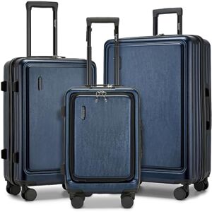 Kono Valise Rigide avec Serrure TSA Compartiment Avant léger en ABS PC Compartiment pour Ordinateur Portable Bagage à Main avec roulettes pour Vacances, Famille, Affaires, Bleu foncé, Set de - Publicité Kono Valise Rigide avec Serrure TSA Compartiment Avant léger en ABS PC Compartiment pour Ordinateur Portable Bagage à Main avec roulettes pour Vacances, Famille, Affaires, Bleu foncé, Set de - Publicité