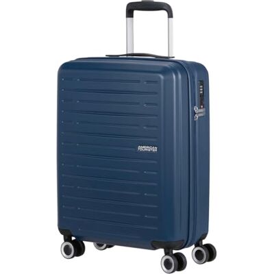 American Tourister Aerojoy Valise, taille cabine de 55 cm, 4 roues, toit rigide, ABS, bleu foncé, serrure TSA, séparateur intérieur en maille zippée, rubans croisés, légère - Publicité American Tourister Aerojoy Valise, taille cabine de 55 cm, 4 roues, toit rigide, ABS, bleu foncé, serrure TSA, séparateur intérieur en maille zippée, rubans croisés, légère - Publicité