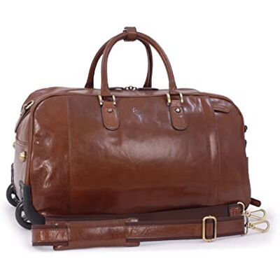 Ashwood Grand Sac de Voyage à roulettes pour Homme Sac Fourre Tout de Weekend en Cuir Bagage Cabine Duffle Bag Châtaigne Marron - Publicité Ashwood Grand Sac de Voyage à roulettes pour Homme Sac Fourre Tout de Weekend en Cuir Bagage Cabine Duffle Bag Châtaigne Marron - Publicité