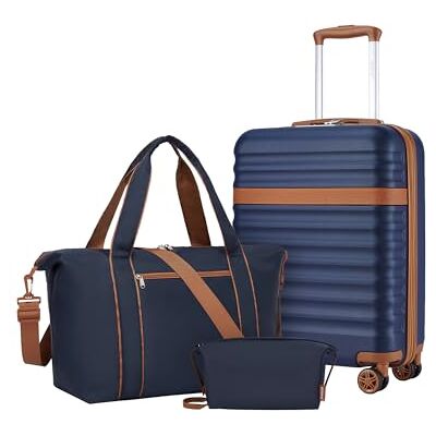 Kono Set de 3 Valises d'une Valise Cabine 55x40x20 Rigide, Bleu Élégante, Sac Voyage Poche Imperméable, Sangle Valise, Trousse Toilette, Roues Silencieuses, Serrure TSA, Idéal Mixte - Publicité Kono Set de 3 Valises d'une Valise Cabine 55x40x20 Rigide, Bleu Élégante, Sac Voyage Poche Imperméable, Sangle Valise, Trousse Toilette, Roues Silencieuses, Serrure TSA, Idéal Mixte - Publicité