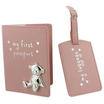 SOLEFAVORS Button Corner PU My First Passport & Luggage Tag Set with Metal Teddy icon Pink CG988P, 200 g - Publicité SOLEFAVORS Button Corner PU My First Passport & Luggage Tag Set with Metal Teddy icon Pink CG988P, 200 g - Publicité