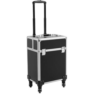 PBTERDTF Mallette de maquillage 3 en 1 Petite valise de rangement à roulettes Pour le voyage Avec plateau pliable, Noir , Moderne - Publicité PBTERDTF Mallette de maquillage 3 en 1 Petite valise de rangement à roulettes Pour le voyage Avec plateau pliable, Noir , Moderne - Publicité
