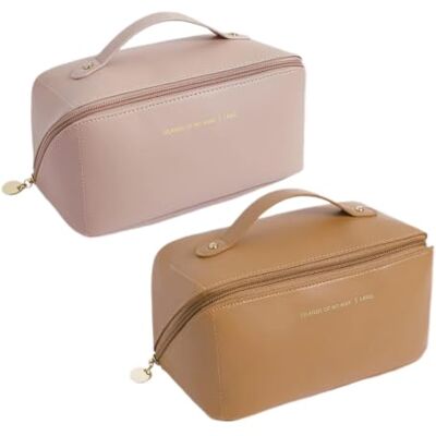 NOVAGO- 2 Trousse Toilette Pochette Organiseur de Maquillage Compact et Pliable (Rose +Camel) - Publicité NOVAGO- 2 Trousse Toilette Pochette Organiseur de Maquillage Compact et Pliable (Rose +Camel) - Publicité