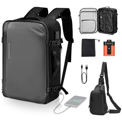 VEVOR Sac à Dos Voyage sous Vide, 65 L, Sac à Dos à Compression sous Vide Extensible, avec Pompe, Serrure Homologuée TSA, Plusieurs Compartiments, Bretelles Rembourrées, pour Voyages d'affaires, Gris - Publicité VEVOR Sac à Dos Voyage sous Vide, 65 L, Sac à Dos à Compression sous Vide Extensible, avec Pompe, Serrure Homologuée TSA, Plusieurs Compartiments, Bretelles Rembourrées, pour Voyages d'affaires, Gris - Publicité