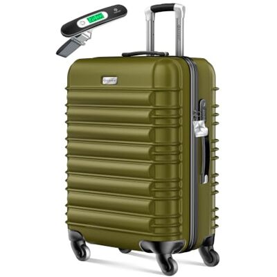 KESSER Valise de voyage KESSLER® à coque rigide avec balance intégrée + étiquette pour bagages, valise trolley avec cadenas, 4 roues, ABS à coque rigide, poignée télescopique, Vert olive, 66cm 84L - Publicité KESSER Valise de voyage KESSLER® à coque rigide avec balance intégrée + étiquette pour bagages, valise trolley avec cadenas, 4 roues, ABS à coque rigide, poignée télescopique, Vert olive, 66cm 84L - Publicité