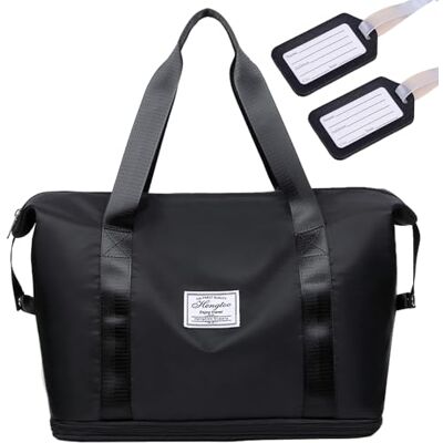 ZenyTra Ensemble de sac de voyage pliable 2 en 1 avec 2 étiquettes de bagage, sac de sport léger et trousse cosmétique, imperméable, avec compartiment à chaussures pour homme et femme, sac de voyage - Publicité ZenyTra Ensemble de sac de voyage pliable 2 en 1 avec 2 étiquettes de bagage, sac de sport léger et trousse cosmétique, imperméable, avec compartiment à chaussures pour homme et femme, sac de voyage - Publicité