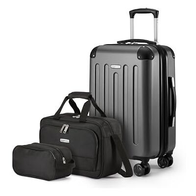 Amazon Basics Ensemble de Bagages Rigides, 3 Pièces, Bagage Cabine, Sac Fourre-Tout, Sac de Voyage Compact, Extensible, 4 roulettes Pivotantes, Noir - Publicité Amazon Basics Ensemble de Bagages Rigides, 3 Pièces, Bagage Cabine, Sac Fourre-Tout, Sac de Voyage Compact, Extensible, 4 roulettes Pivotantes, Noir - Publicité