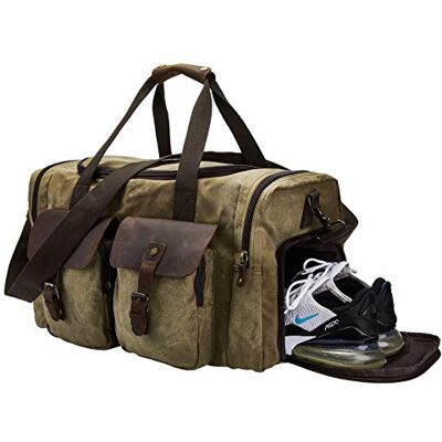 BRASS TACKS Leathercraft Sac de Week-End en Toile cirée pour Hommes/avec Un Compartiment a Chaussures - Publicité BRASS TACKS Leathercraft Sac de Week-End en Toile cirée pour Hommes/avec Un Compartiment a Chaussures - Publicité
